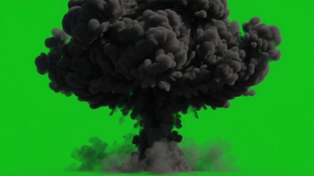 Realistic Atomic Mushroom Cloud Explosion Thick Black Smoke Green Screen Nuke Blast Dark Smoke Overlay