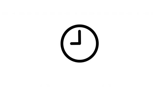 Clock time outline icon looping animation, hour minute hand symbol motion graphic for business and schedule presentation design use case