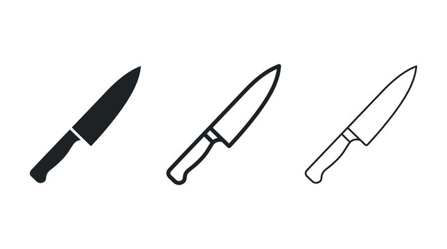 Chef knife icon set featuring solid and outline vector illustration styles