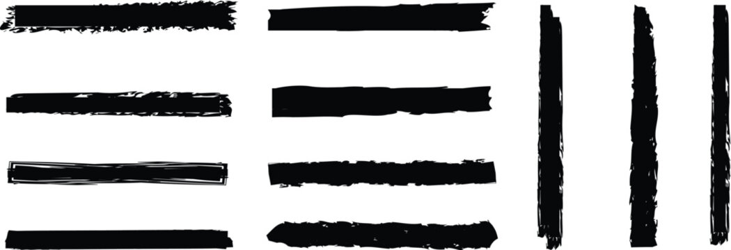 drawn lines illustrator brush stroke setof grunge black paint, ink brush strokes. Vector brush streaks pack marker ink strokescensorship bars for redacted text. Vector rough divider pack

