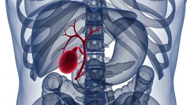 3D Medical Illustration of Human Gallbladder and Biliary System within the Digestive Tract