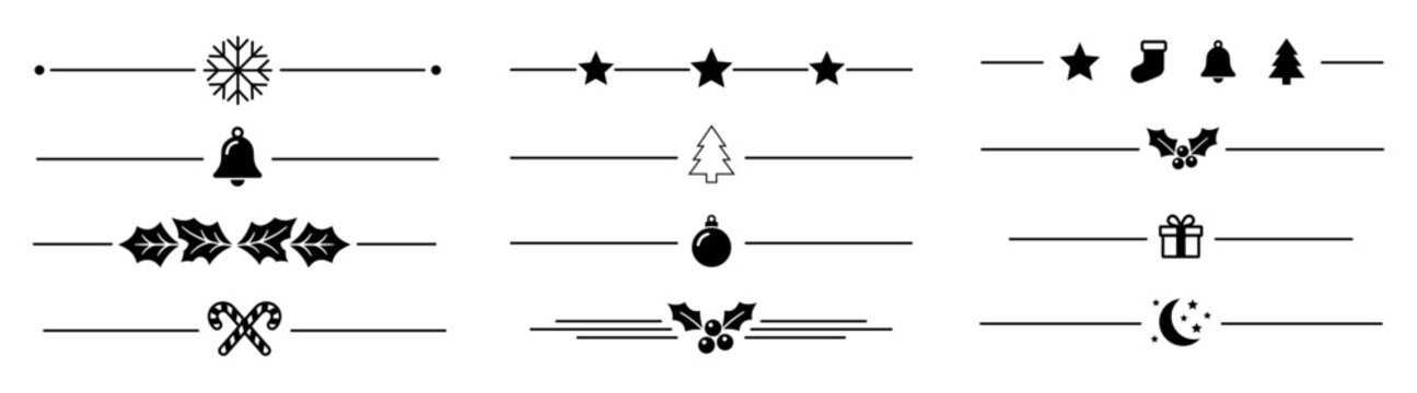 Christmas festive dividers featuring black silhouettes with holiday motifs for decorative winter page layouts.