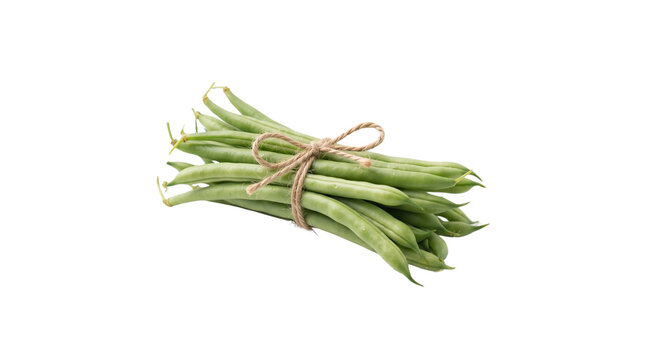 Fresh green beans tied with twine bow, raw organic snap beans, healthy garden vegetables for cooking isolated PNG with Transparent Background