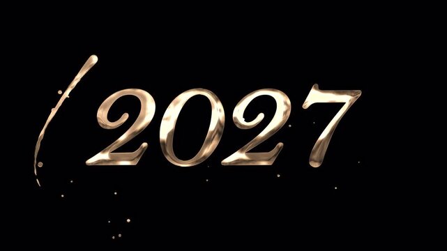 Metallic golden 2027 typography sparkles against a luminous background, ideal for new year greetings, celebration invitations, banners, and festive promotions.