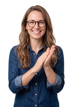 Smiling Woman Clapping Isolated on Transparent Background