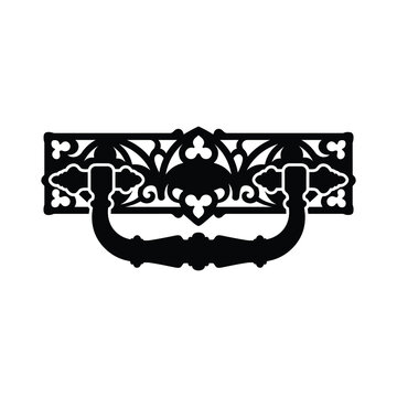 Antique decorative drawer pull silhouette with ornate backplate