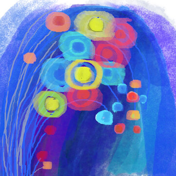  abstract digital painting: bright festive fireworks display painted with brushes