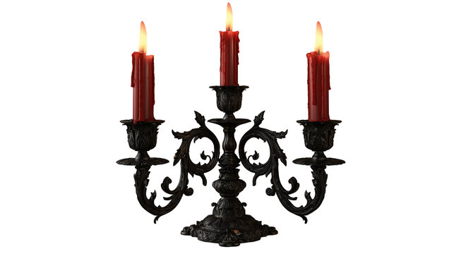 Gothic candelabra with red candles isolated on white isolated on transparent background