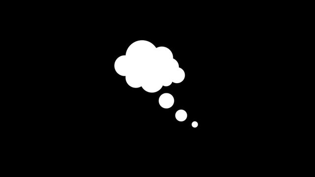 Abstract thinking bubble with question mark on black screen.Animated thinking icon, silhouette dream bubble element,comic cloud motion graphic 4k video animation.