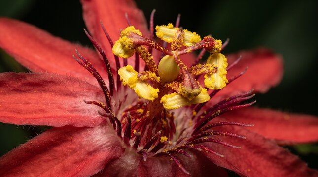 Macro Shot of a Vibrant Red Passion Flower