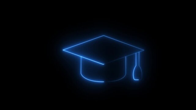 Neon line Graduation cap icon. Glowing neon academic hat, looped slow flashing. Graduation cap icon , line icon animation , Graduation day, graduation on black background Motion graphics of concept.