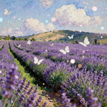 Impressionist Oil Painting of Lavender Field