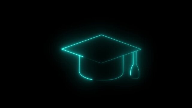 Neon line Graduation cap icon. Glowing neon academic hat, looped slow flashing. Graduation cap icon , line icon animation , Graduation day, graduation on black background Motion graphics of concept.