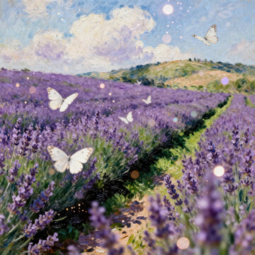 Impressionist Oil Painting of Lavender Field