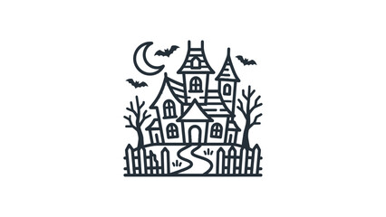 Obraz premium Haunted House with Bats and Moon - Spooky Halloween Vector Illustration