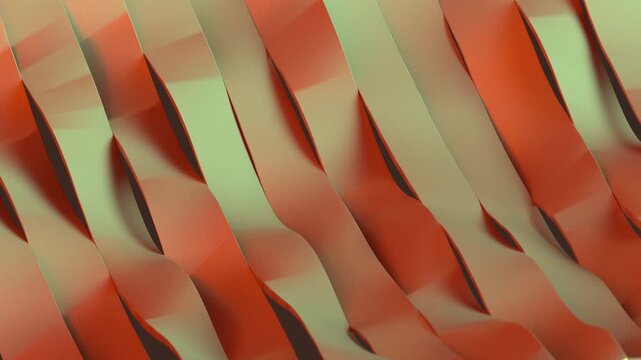 Rows of vertical orange ribbons with soft undulating curves, fine linear texture, and gentle depth shadows. 3D Render Seamless Loop Animation