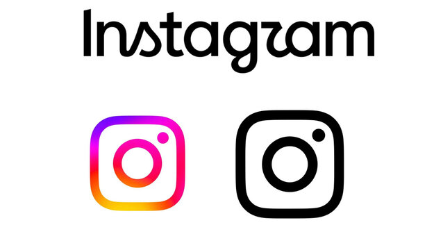 Instagram icon. Instagram logo collection showing wordmark and two app icon variations for digital media