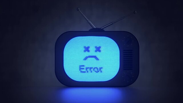 3D render loop animation of a vintage television with an error message. Visual metaphor for system failure, technical problems, software crashes, and digital disruption