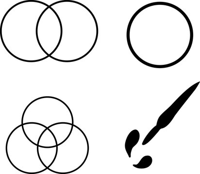 Set of black geometric shapes including intersecting circles, a single circle, and a paintbrush on white background