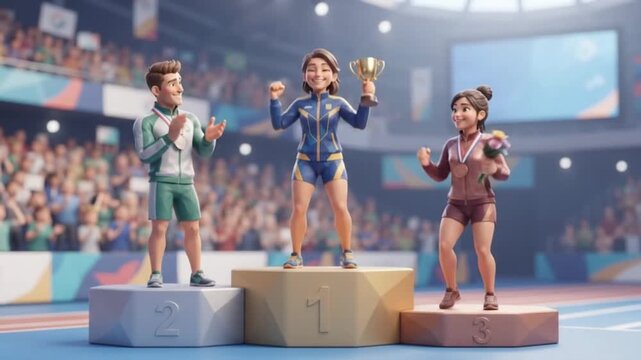 Sport Champions on Podium Celebrating Victory - Athletic Success and Competition Achievement Visual Concept