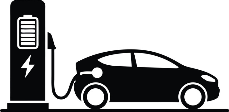 Electric Car Charging Station Icon &ndash; EV Vehicle Charging Symbol Illustration