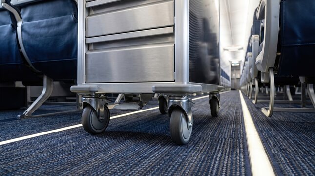 Medical response cart on wheels in airplane aisle