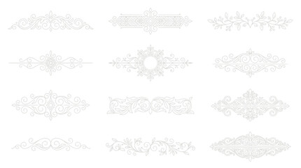 Fototapeta premium Ornate Decorative Borders Set, Vintage Flourish Elements Isolated