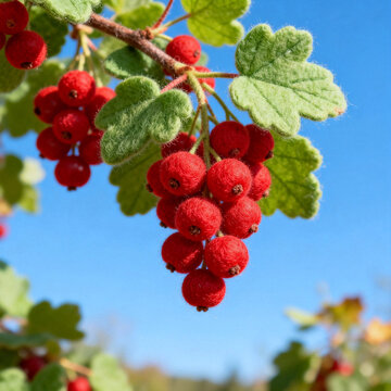Felted Red Currants against Bright Blue Sky