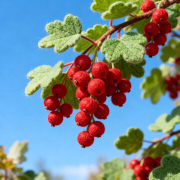 Felted Red Currants against Bright Blue Sky
