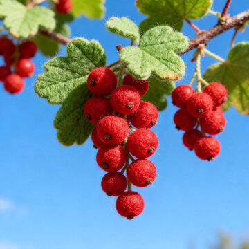 Felted Red Currants against Bright Blue Sky