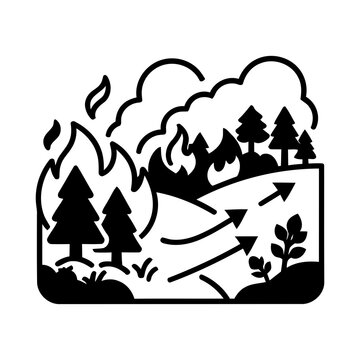 Wildfire Forest Fire Spreading Destruction Environment Hazard Flat Line Art Icon Graphic Design