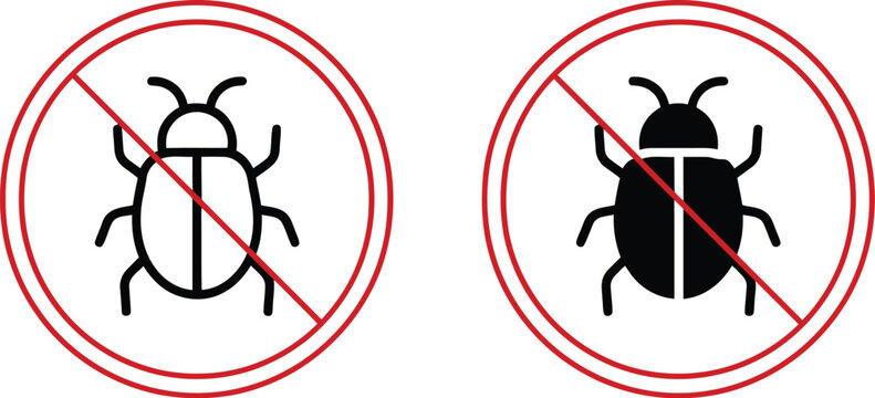 Bug icon set featuring forbidden symbols for pest control warning
