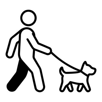 Person Walking Dog on Leash Outdoor Pet Stroll Flat Line Art Icon Graphic Design