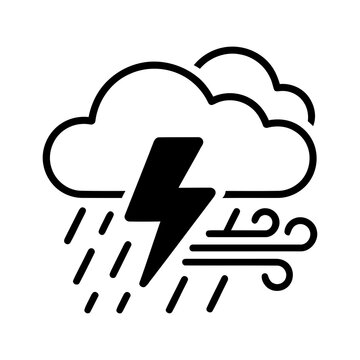 Thunderstorm Heavy Rain Wind Lightning Stormy Weather Weather Flat Line Art Icon Graphic Design