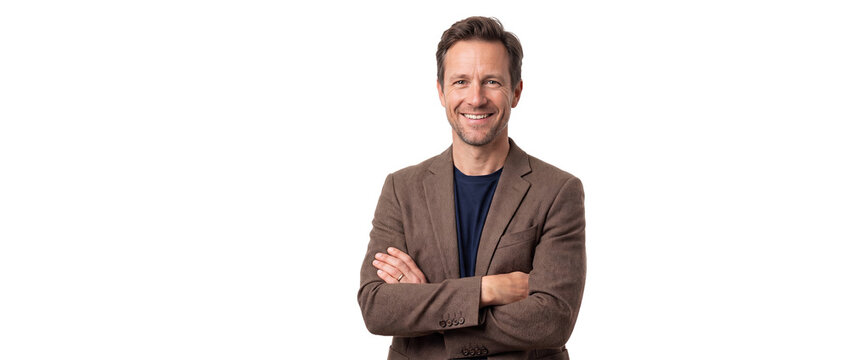 Smiling Man in Brown Blazer Isolated on Transparent Background