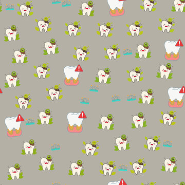 Cartoon teeth with germs and cavities pattern