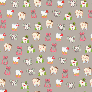 Cartoon teeth with various expressions and conditions pattern