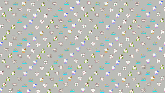 Cute cartoon teeth with various expressions pattern