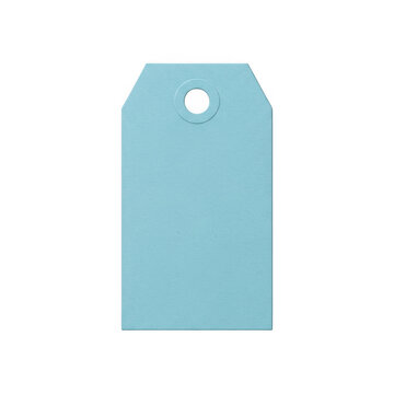 Light blue paper gift tag with a simple hole for hanging string isolated on transparent background
