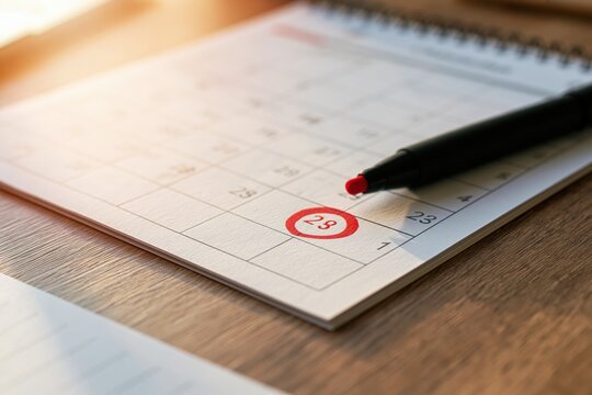 Close up of calendar date twenty eight marked