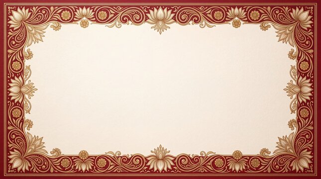 Elegant red and gold decorative border with traditional Indian lotus patterns for festive celebrations