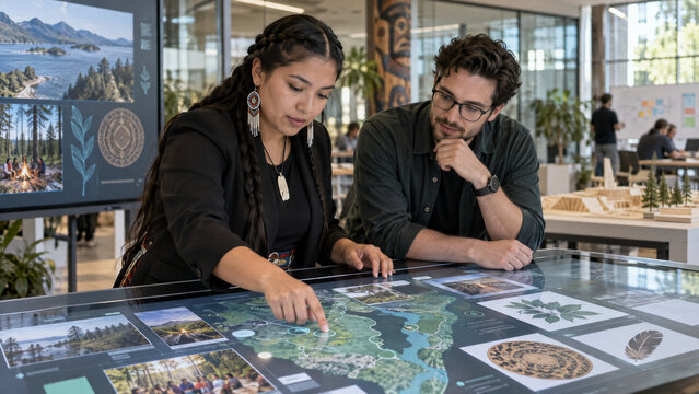 Indigenous professionals collaborating on land acknowledgment project