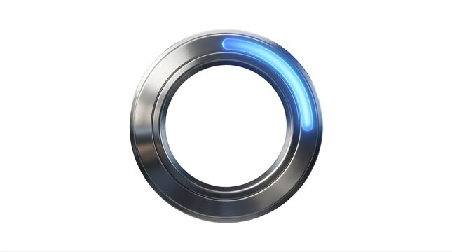 Metallic loading circle with glowing blue progress bar isolated on a