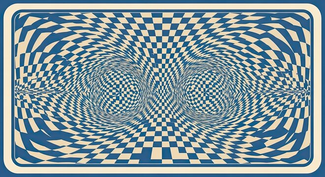 Abstract geometric pattern with distorted blue and green checkered squares