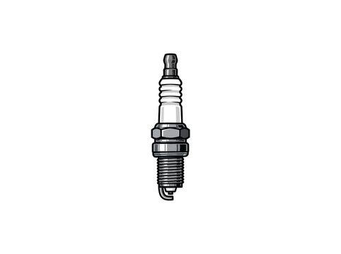 Metallic Automotive Spark Plug With Threaded Base, Ceramic Insulator, Center Electrode And Side Ground Electrode For Engine Ignition Systems, Vector Illustration