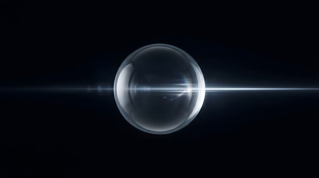 A digitally created abstract image of a bright futuristic lens flare featuring a glowing sphere at the center on a black backdrop
