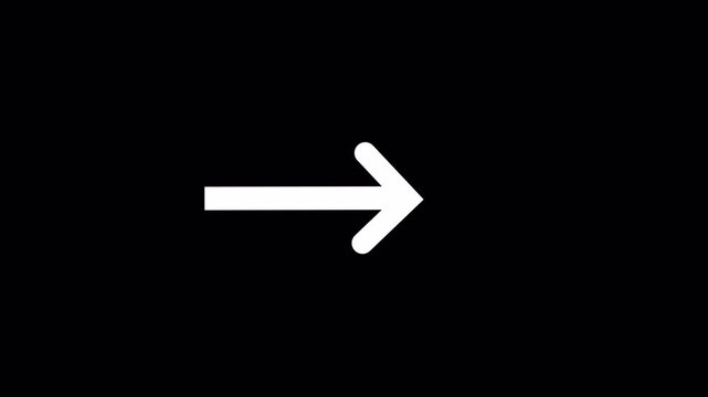 Minimalist White Arrow Pointing Right Animation on Black Background, 4K Motion Graphic Element