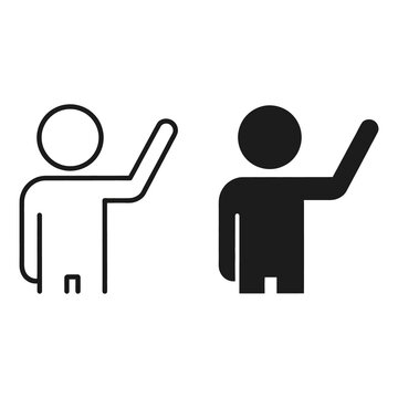 Waving person set simple outline and solid icons on a white background