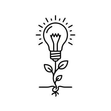 Creative idea illustration with light bulb and growing plant concept.