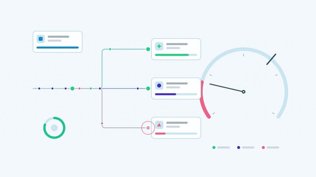 Animated confidence thresholding above below visualised as a split flow in a modern flat vector style. Smooth looping 4K motion graphic with soft soft neutral colours, floating interface cards and flo